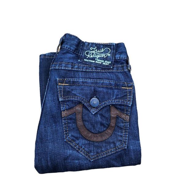 True Religion Jeans Size 29 Blue Leather Horshoe - Picture 5 of 8